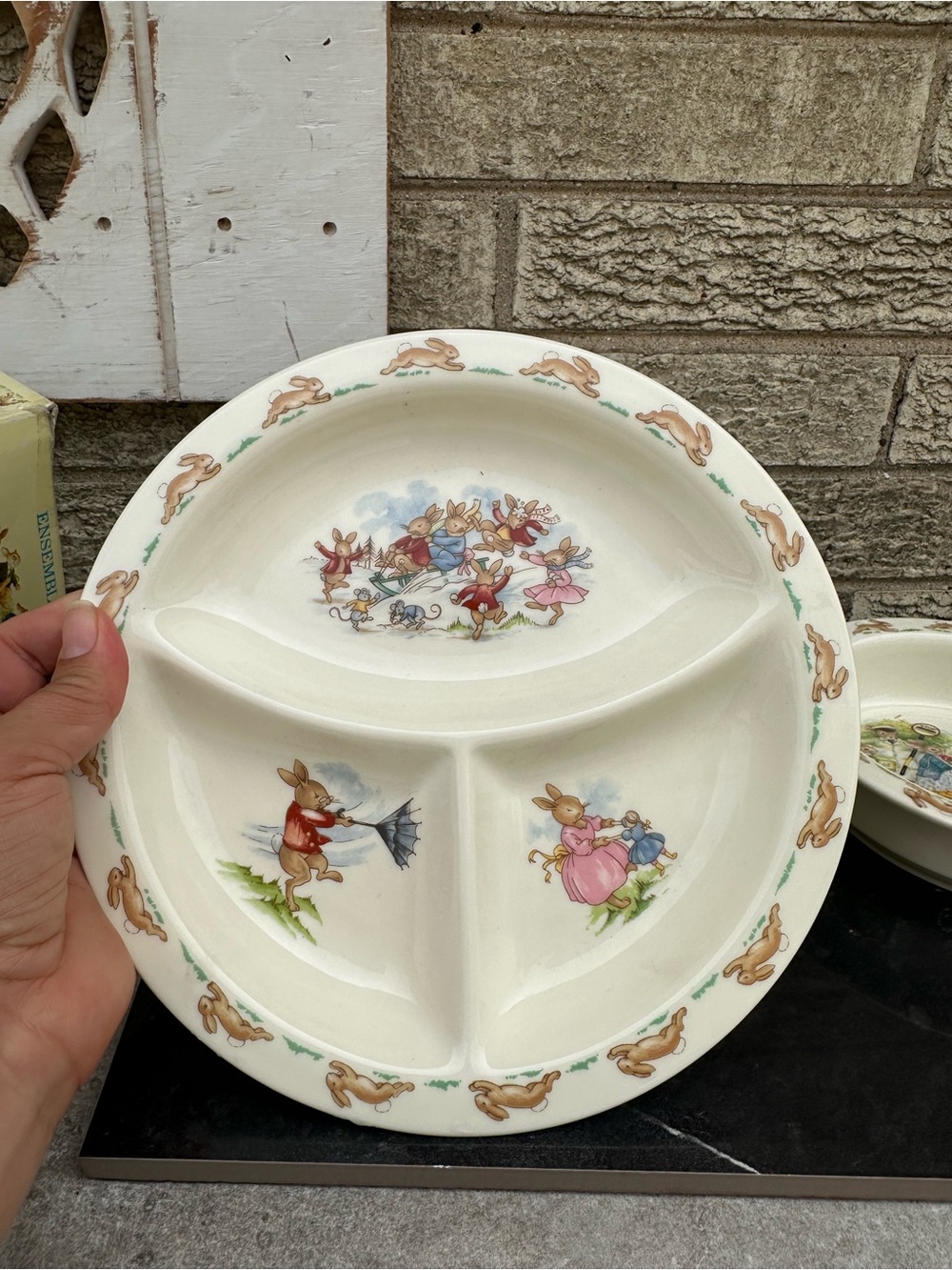 Set of 3 Royal Doulton Vintage 1936 BUNNYKINS Plate Bowls Bunny Rabbits ENGLAND